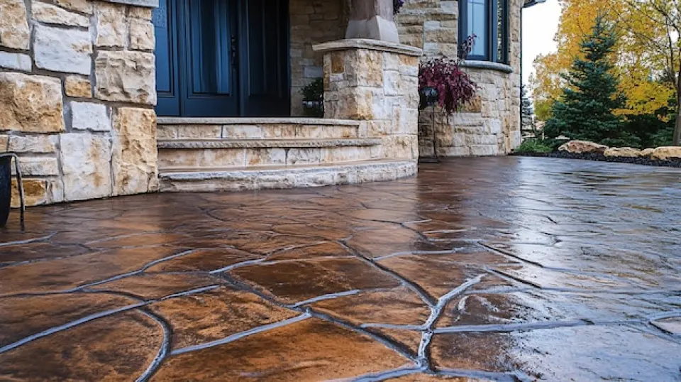 Stamped concrete driveway washed back to its original pattern